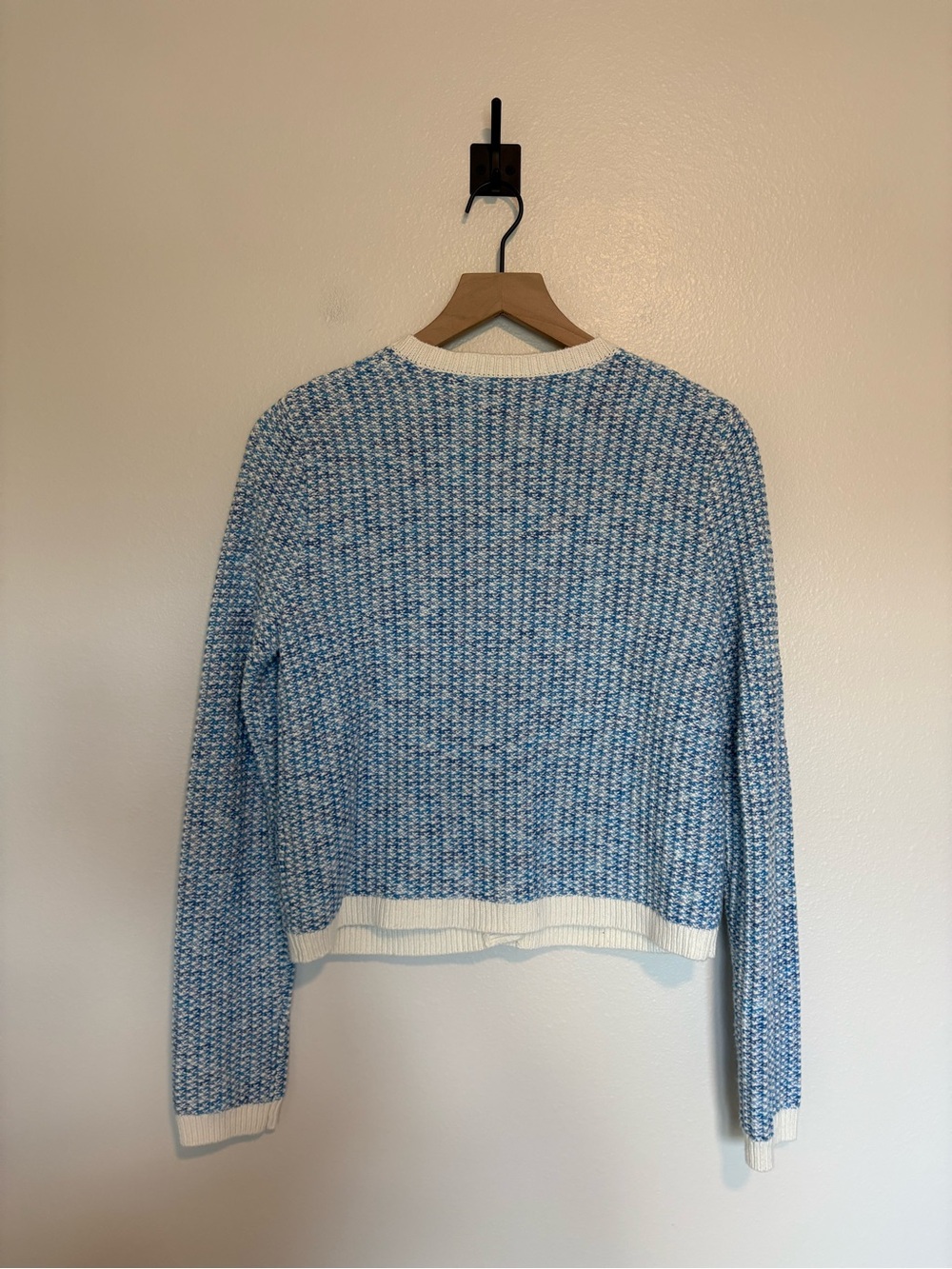 J. Crew Popcorn Stitch Lady Jacket Crewneck Knit Cardigan Preppy Blue Small - Picture 6 of 10